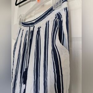 BB Dakota Navy White Striped Women's Dress Pants Elastic Waist Tassel M Soft